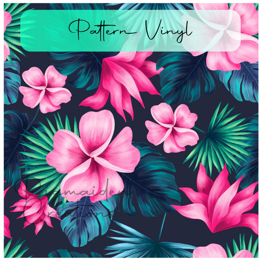 Dark Tropical Floral Pattern Vinyl - 12x12