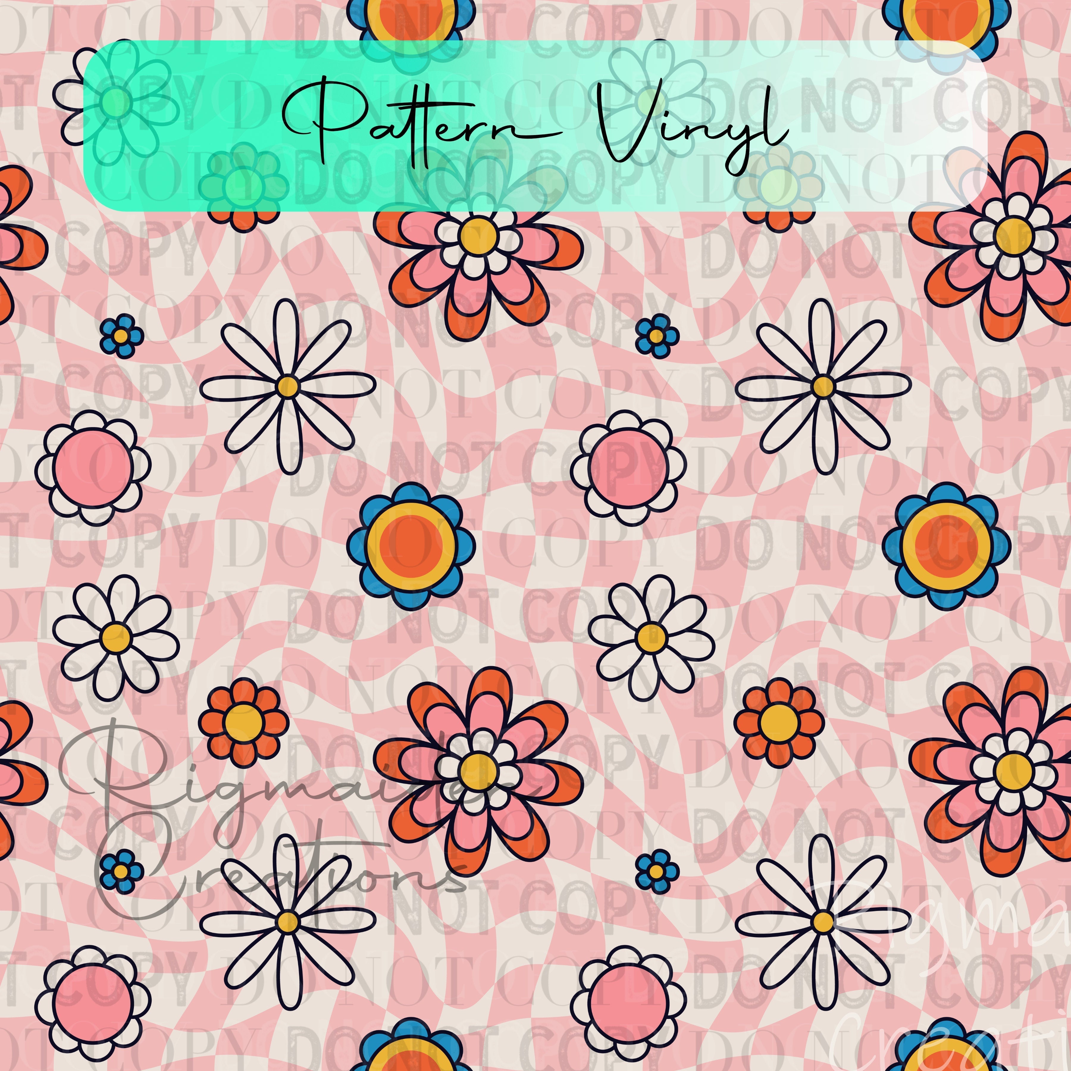 Check Pattern Vinyl Retro Floral Checkered Pattern Vinyl - 12x12 | Vinyl Sheet ...