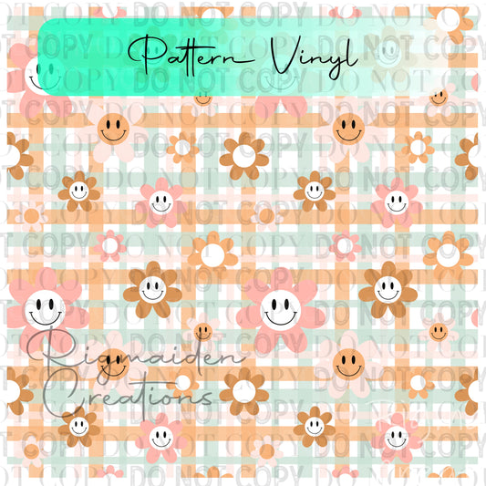 Happy Flowers & Checkers Pattern Vinyl - 12x12
