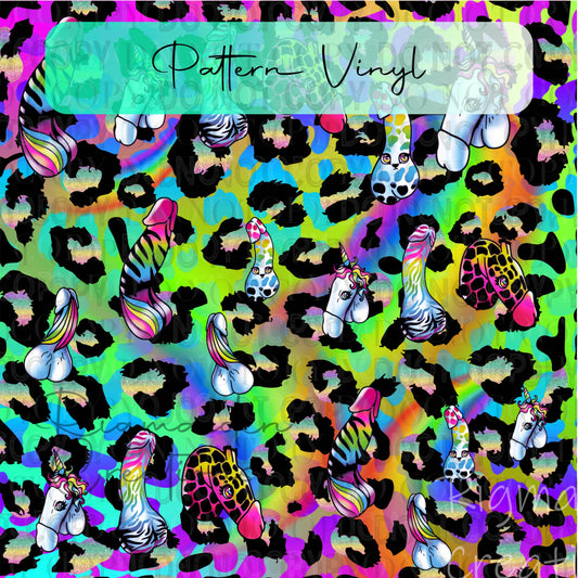 Rainbow Leopard Willies Pattern Vinyl - 12x12