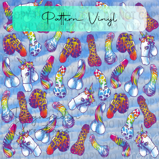 Rainbow Unicorn Willies Pattern Vinyl - 12x12