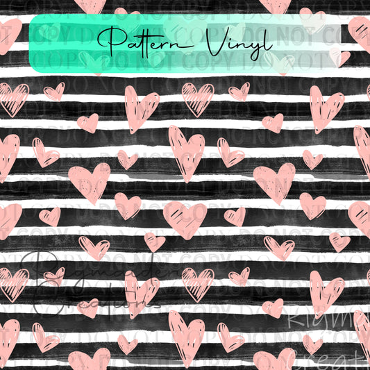 Pink Hearts & Stripes Pattern Vinyl - 12x12