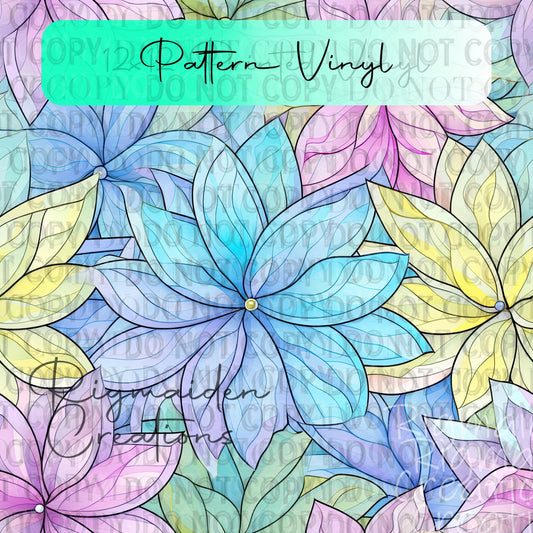 Pastel Stained Glass Floral Pattern Vinyl - 12x12
