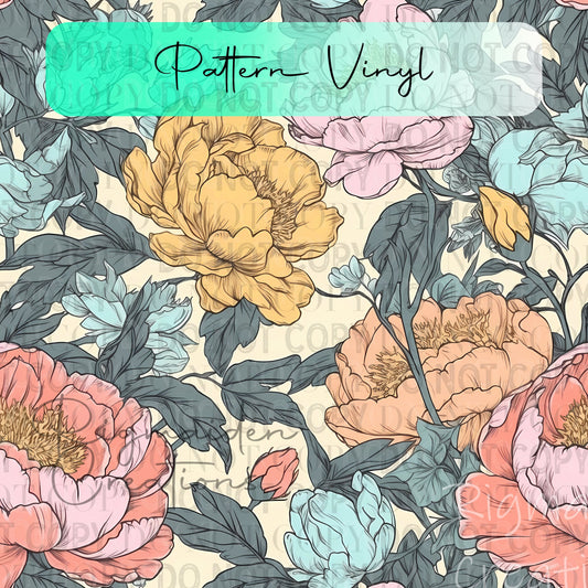 Vintage Peony Floral Pattern Vinyl - 12x12