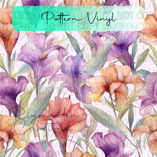 Watercolor Iris Bloom Pattern Vinyl - 12x12