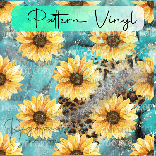 Sunflower Leopard Turquoise Pattern Vinyl - 12x12