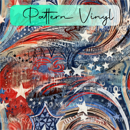 Patriotic Swirls and Stars Pattern Vinyl - 12x12