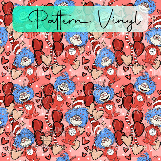 Whimsical Thing 1 & Thing 2 Valentine's Pattern Vinyl - 12x12