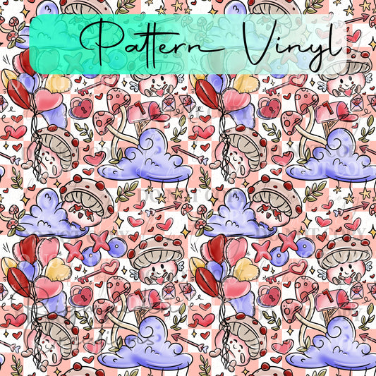 Valentine's Whimsical Mushroom Pattern Vinyl - 12x12