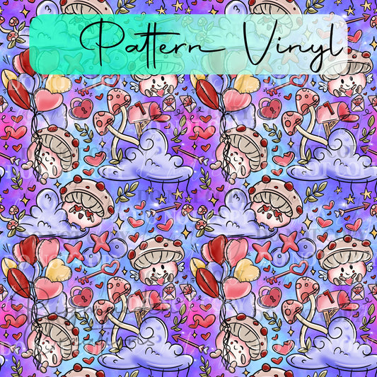 Whimsical Valentine Mushroom Pattern Vinyl - 12x12