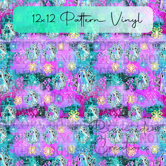 Neon Ghost Garden Pattern Vinyl - 12x12