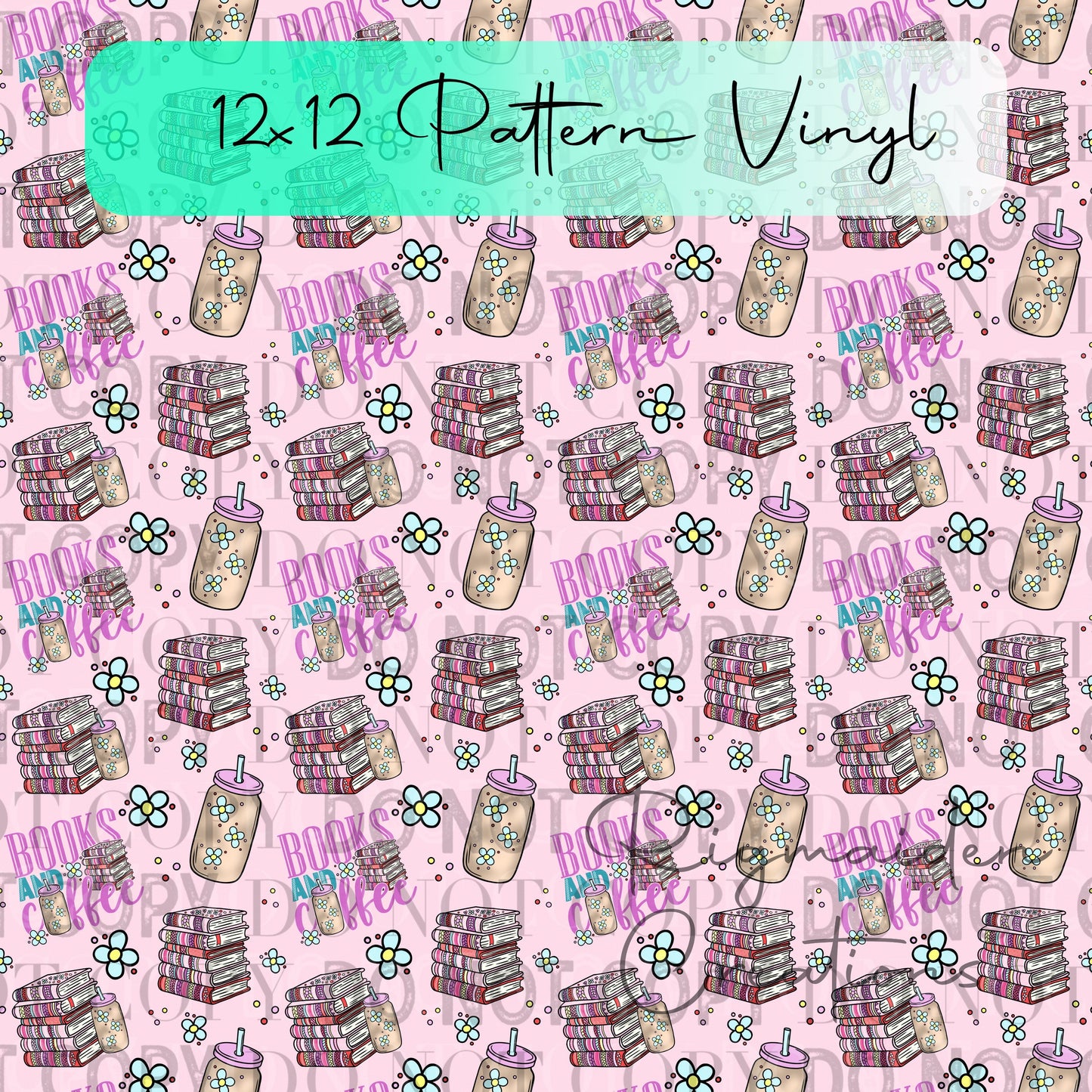 Books & Coffee Pattern Vinyl - 12x12