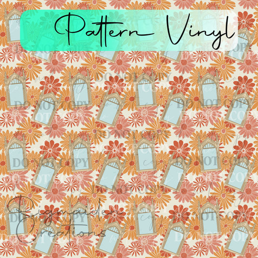 Vintage Window Floral Pattern Vinyl - 12x12