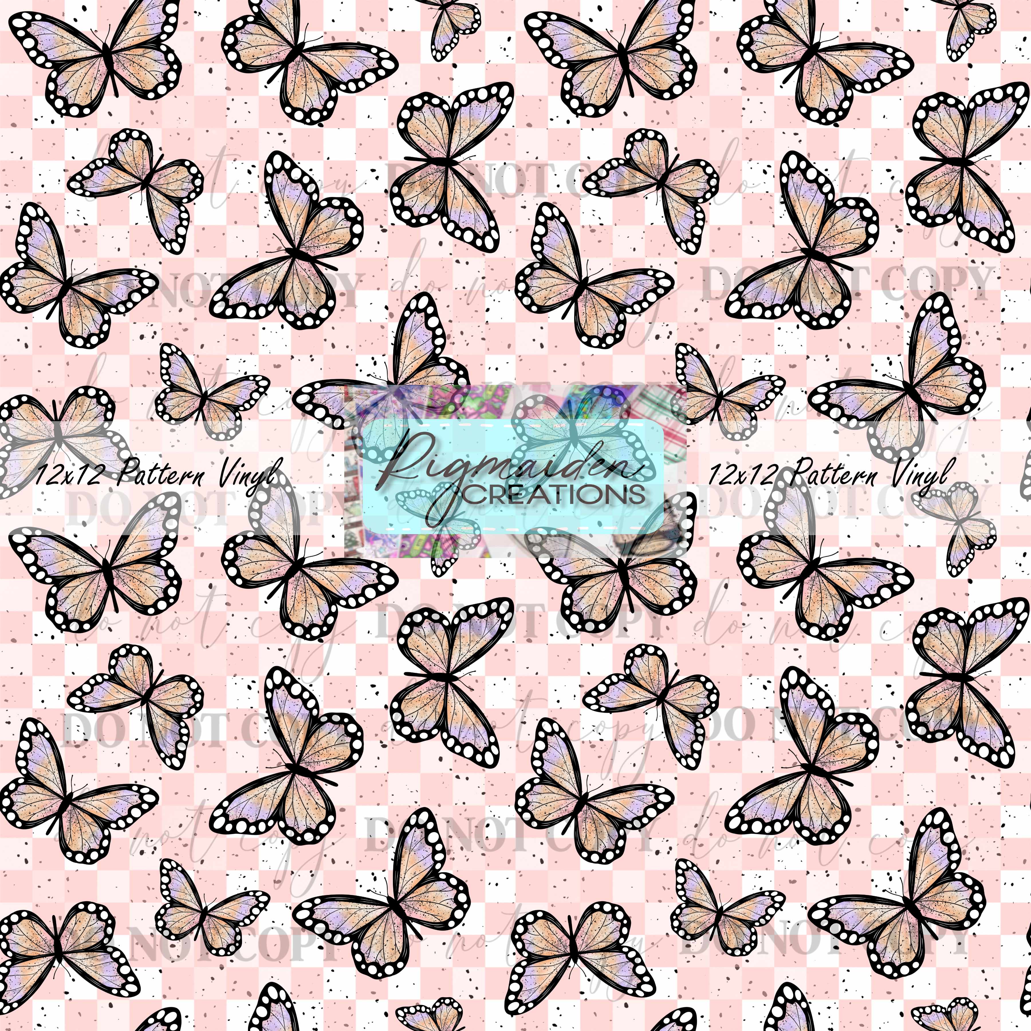 Pink Checkered Butterflies Vinyl