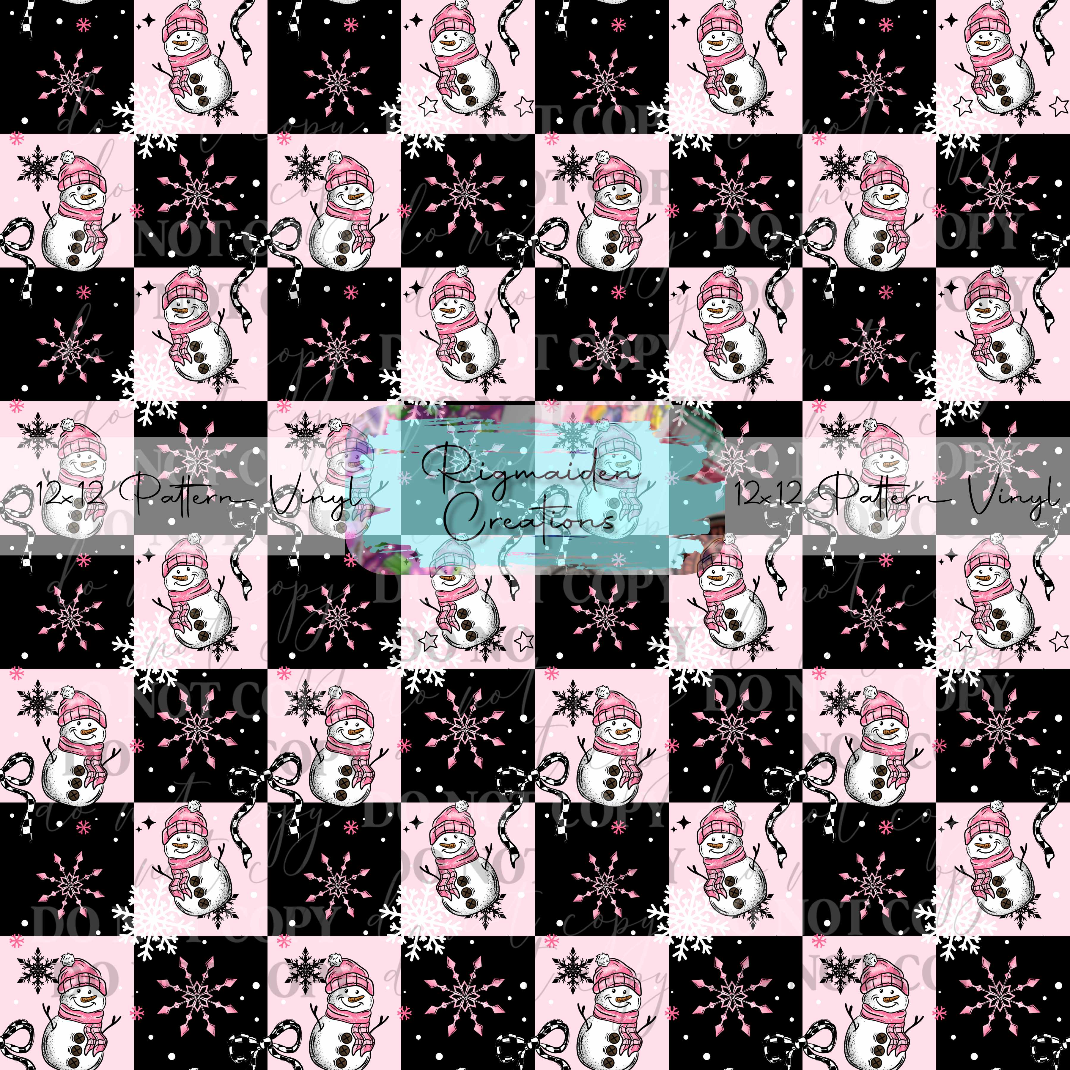Pink Checker Snowmen Vinyl