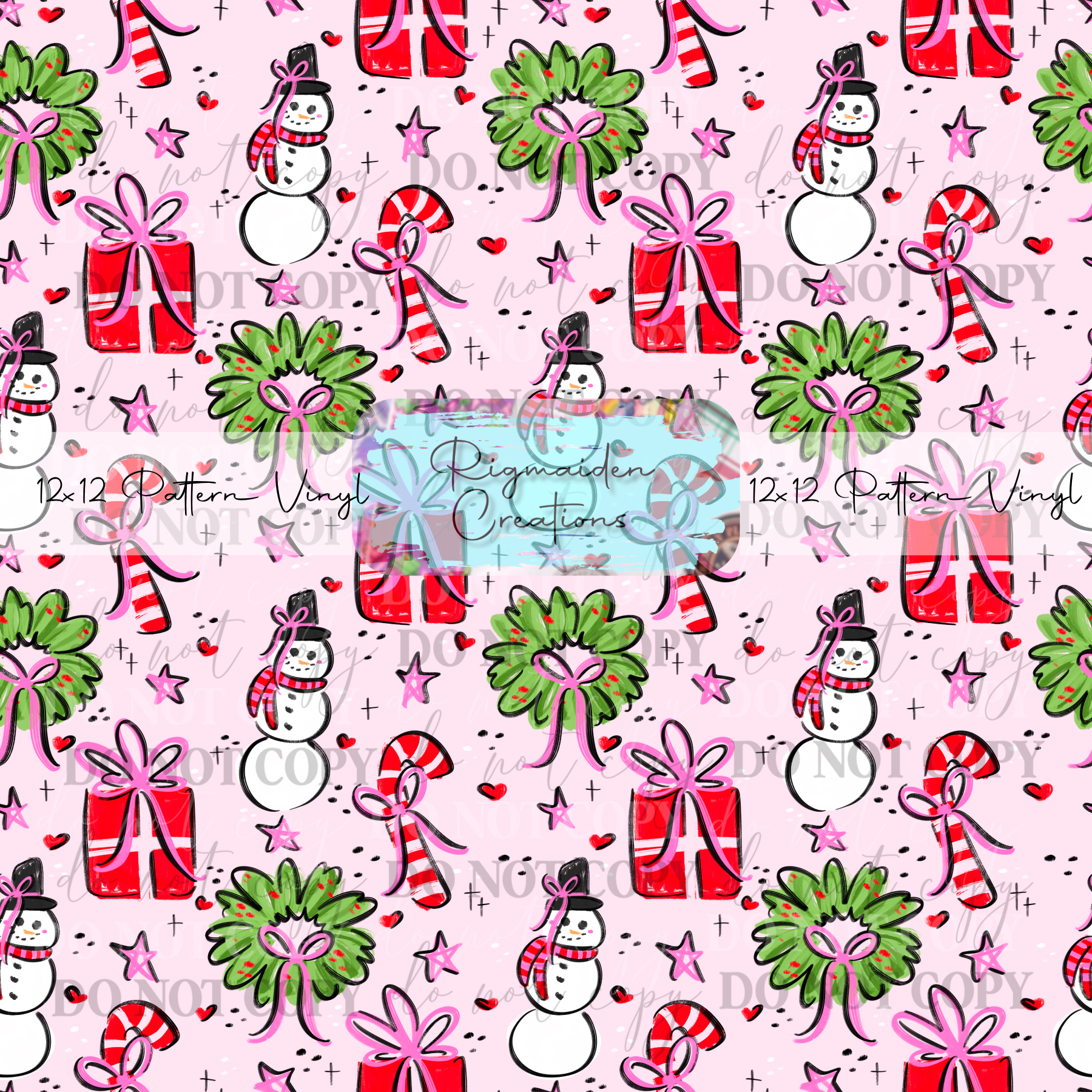 Christmas Doodles Pink Vinyl
