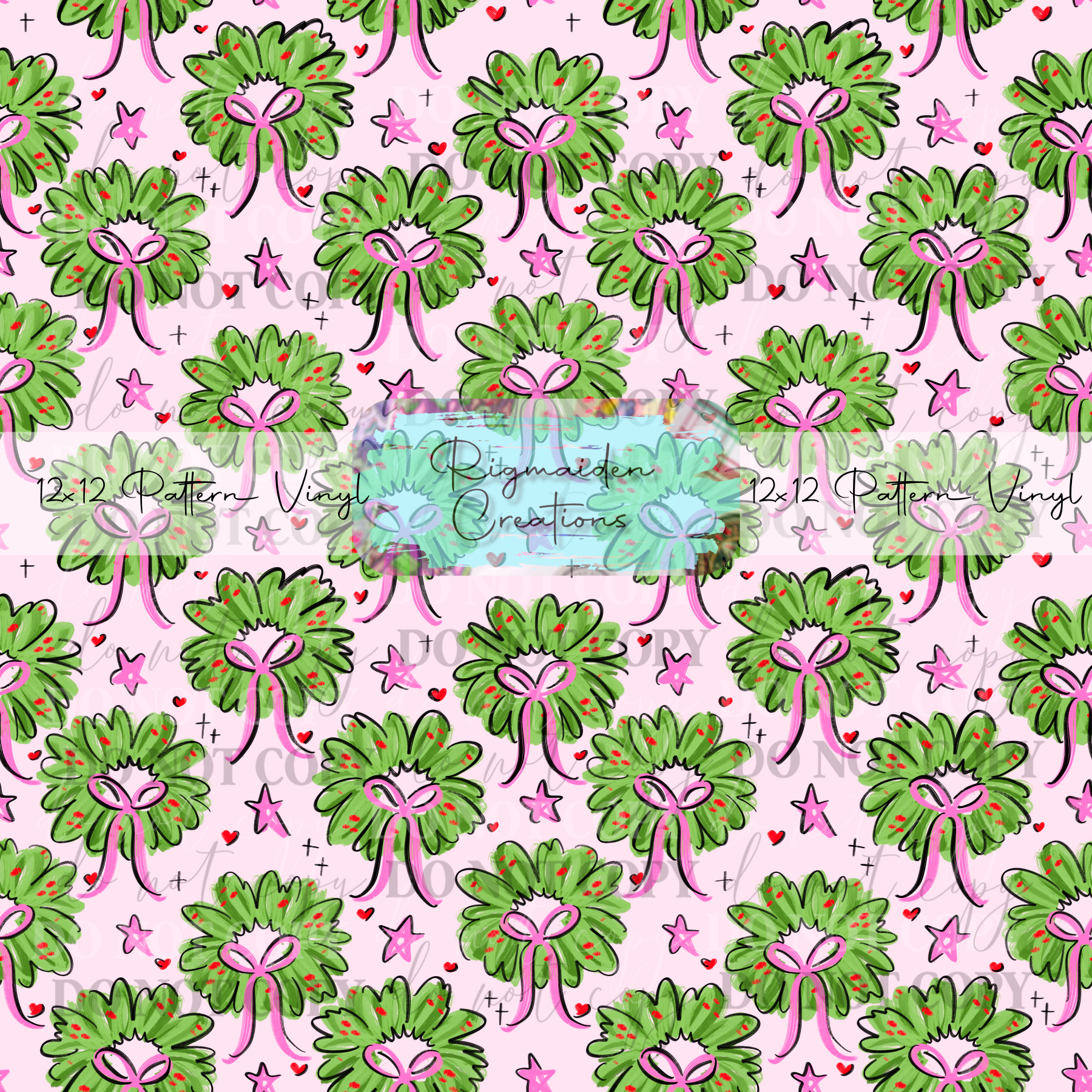 Wreath Doodles Pink Vinyl