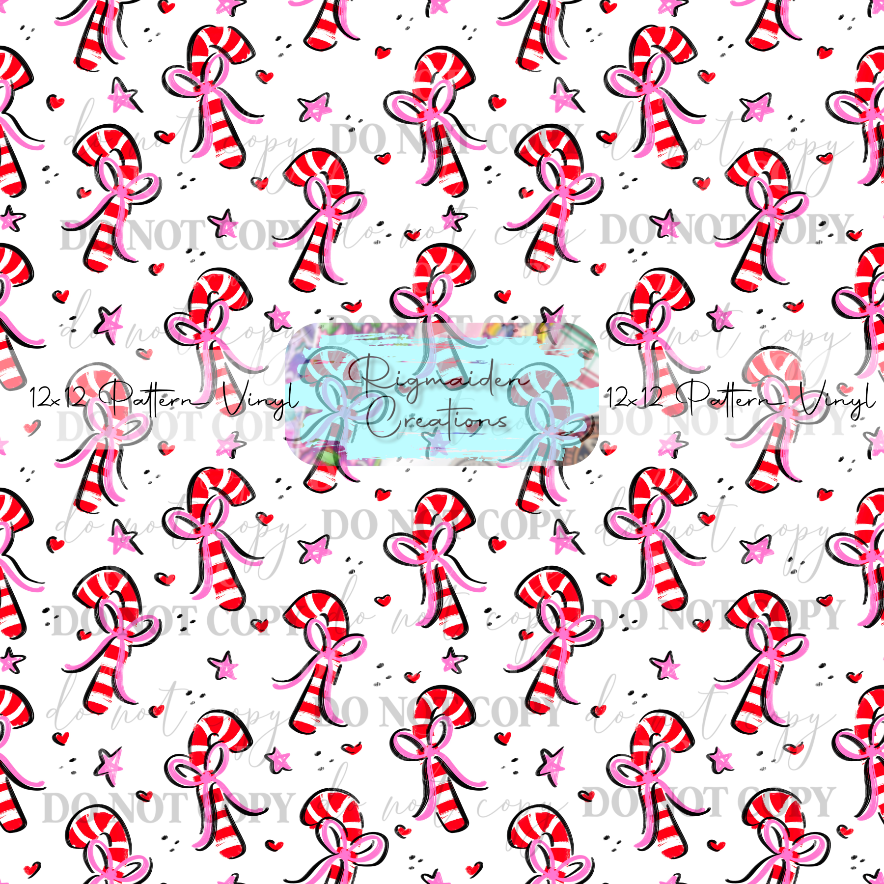 Candy Cane Doodles White Vinyl