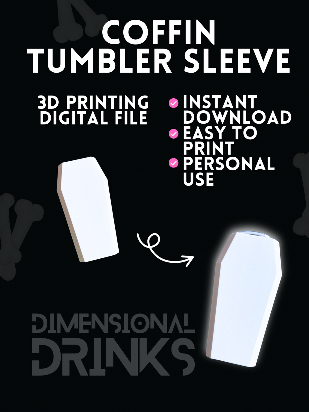 Coffin 3D Tumbler Sleeve Digital STL File