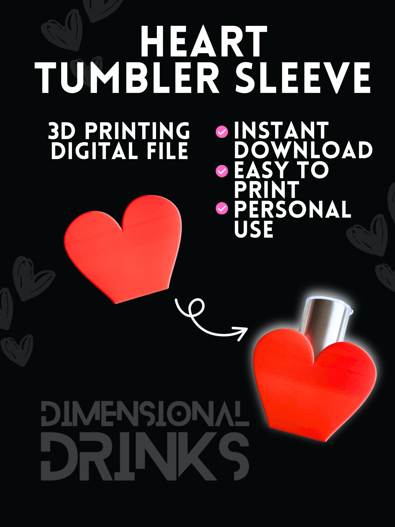 Heart 3D Tumbler Sleeve Digital STL File