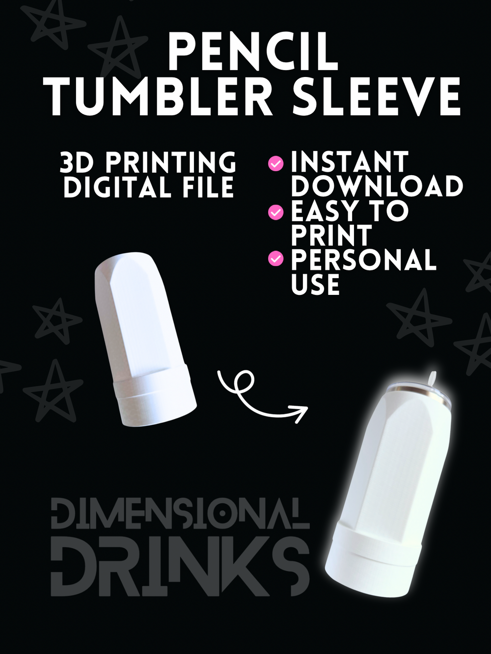 Pencil 3D Tumbler Sleeve Digital STL File