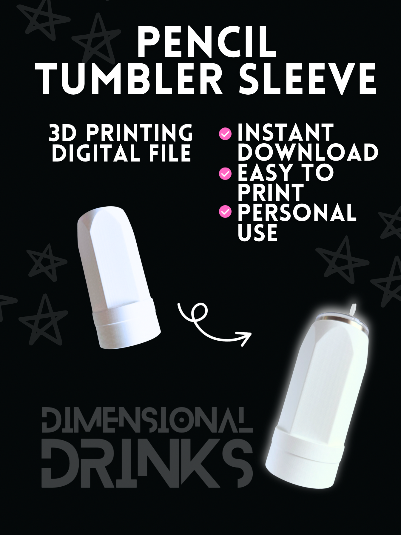 Pencil 3D Tumbler Sleeve Digital STL File